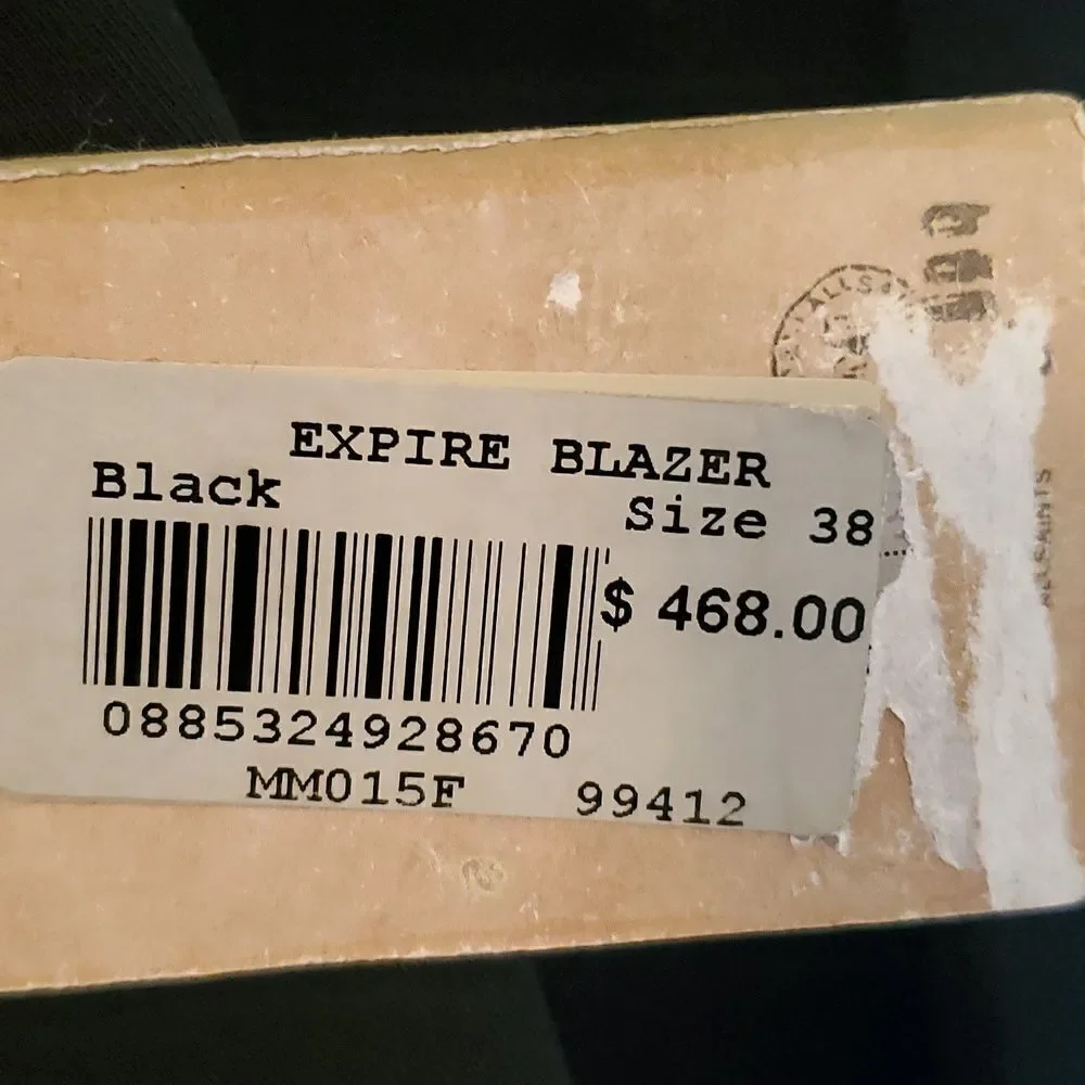 AllSaints Expire Black Men's Blazer Size 38 NWT